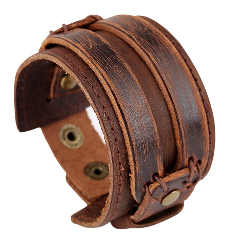 Hamoery Men Leather Bracelet Punk Braided Rope Alloy Bracelet Bangle Wristband - Image 1